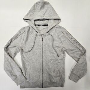 Karl Lagerfeld Gray Hoodie Full Zip Spellout Tape With Sparkles Womens Small